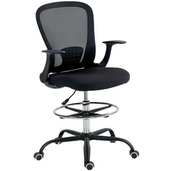 HOMCOM Silla de oficina ergonómica con reposapiés ajustable y reposabrazos abatibles, altura regulable, 59x62x99-119cm, negro   Aosom España