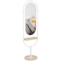 homcom espejo de cuerpo entero con bandeja de madera 4 ganchos y marco de metal para salon dormitorio blanco 1755x50 cm   aosom espana