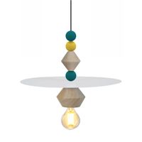 lampara de suspension  cercle metal blanco madera multicolor