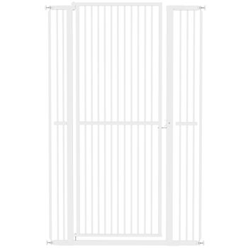 PawHut Barrera para Perros Extra Alta con Ancho Ajustable 77-104 cm Puerta para Perros con Extensiones y Puerta de Paso Blanco