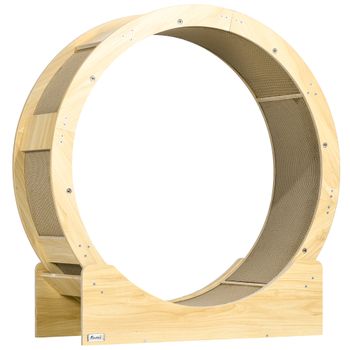 PawHut Rueda de ejercicio para gatos de interior cinta de correr con freno cojines para rascar diámetro 91 cm natural