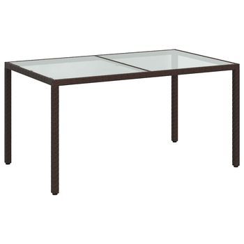 Mesa Jardín | Mesa De Exterior Vidrio Templado Ratán Sintético 150x90x75 Cm Marrón