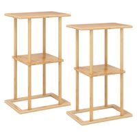 costway juego de 2 mesas laterales rectangulares de bambu con estantes almacenamiento para esquina sala estar dormitorio