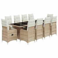 set de mesa y sillas de jardin 11 pzas y cojines ratan pe beige vidaxl