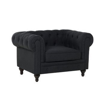 Chesterfield Sillón Tapizado Gris Grafito Patas De Madera Oscura Contemporáneo Chesterfield