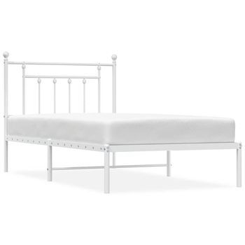 Cama Individual | Cama Para Adulto | Estructura Cama Sin Colchón Con Cabecero Metal Blanco 100x190cm