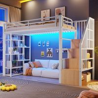 cama alta infantil 90 x 200 cm blanca con escalera y almacenaje integrado