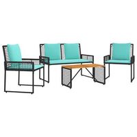 juego de muebles de exterior con cojin 4 piezas  mobiliario de jardin negro y turquesa