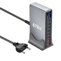 gan tech cargador bakeey ymx-lcd 670w 8 puertos usb pd con pantalla digital 2 usb-a  6 usb-c pd qc carga rapida estac