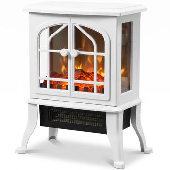 HOMCOM Chimenea Eléctrica de Pie  900/1800W Efecto Llama 3D Termostato Ajustable Ventanas Visibles para 15-30 ㎡ Blanco