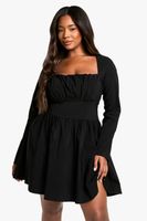 vestido plus skater de manga larga estilo corse de bengalina negro