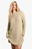 vestido jersey con cuello de caja beige