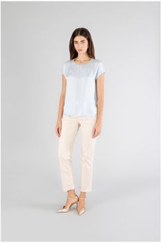 blusa con hombros caídos en satén light blu s