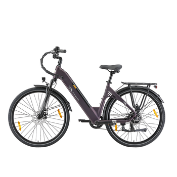 Bicicleta Eléctrica Urbana Ttgo C3se, Batería De 36v 18ah, Neumáticos De 28”, Morada