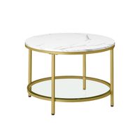 mesa de centro sofa de marmol de imitacion redonda estante de vidrio blanco marmol  dorado claro  65 x 46 cm