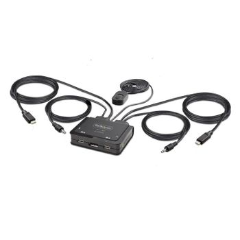 KVM StarTech.com USB-C DisplayPort 2 Puertos 4K 60Hz Cables Integrados Audio Teclas Acceso