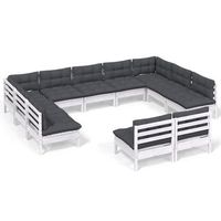 muebles de jardin 11 piezas y cojines blanco madera maciza pino