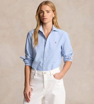 Polo Ralph Lauren para mujer. 211891377001 Camisa Oxford azul (34), Casual, Algodón, Clásico, Manga larga