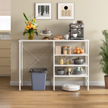 Mesa De Almacenamiento - Mueble Organizador - Mdf Y Metal - Blanco (120x40x85.5cm)