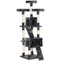 pawhut arbol rascador grande para gatos con multiples niveles cuevas escaleras juguetes colgantes y camas de sisal 50x50x170 cm gris   aosom espana