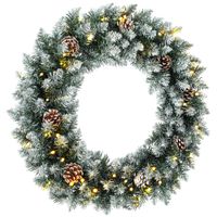 homcom corona de navidad para puerta efecto nevado de 60 cm con 50 luces led 8 modos pinas para balcon paredes ventanas