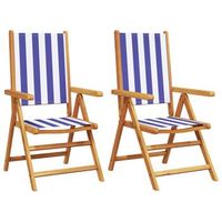 pack 2 uds sillas de jardin  silla de exterior  sillon madera maciza acacia y tela azul blanco