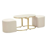 mesa de cafe con 2 poufs de metal dorado y ecopiel cm 79x45x44-42x37x37