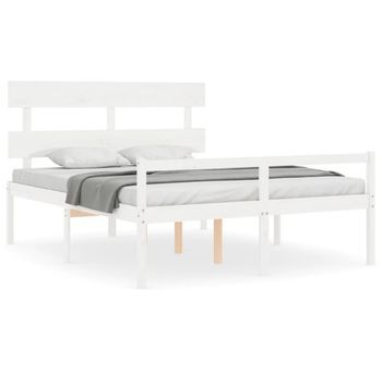 Cama Personas Mayores Cabecero Madera Maciza Blanco 160x200 Cm Vidaxl