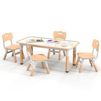 juego de mesa infantil con 4 sillas con tablero graffiti grupo de asientos infantiles regulables en altura en color natural