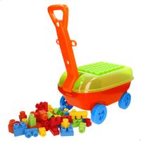 color block - vagoneta con 50 bloques de construccion para ninos 18m piezas grandes y coloridas juguete de arrastre con ruedas y asa para desarrollar la motricidad