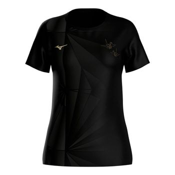 Mizuno Active DryAeroFlow Graphic Camiseta de running Mujeres - negro, dorado