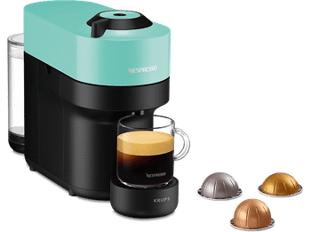 Cafetera de cápsulas - Nespresso® Krups Vertuo Pop XN920410, 1500 W, 0.56 L, Calentamiento 30 s, Tecnología Centrifusion™, Bluetooth, Wi-Fi, Aqua Mint