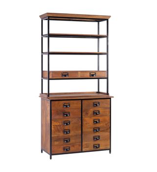 Librería de madera de mango marrón y hierro negro alt. 200 cm