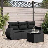 conjunto de sofas jardin 4 uds  mueble jardin mesa y sillas con cojines ratan sintetico negro cfw377663