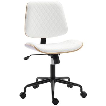 Homcom Silla De Escritorio Sin Brazos Respaldo Curvado Altura Ajustable Blanco