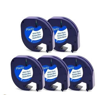 5 cintas para  DYMO LetraTag Label Maker Plus LT100H LT100T LetraTag QX50 negro-blanco 91201