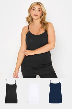 Juego 3 Tops De Tirantes En Negro Y Azul , Mujer Curvy Y Tallas Grandes, Yours