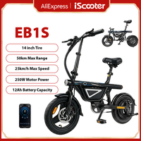 bicicleta electrica eb1s de 14 pulgadas motor de 250w bateria de 12ah alcance de 30-50km 3 velocidades velocidad maxima de 25kmh suspension media bicicleta electrica urbana plegable para