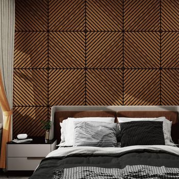 Set De 16 Paneles Acústicos Vang 3d 5,76 M² Lamas Diagonales - Teca [neu.holz]