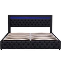 cama tapizada negra de pu de 140 x 190 cm con somier de laminas y arcon hidraulico