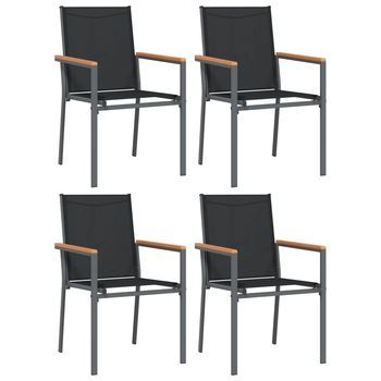 Pack 4 Uds Sillas De Jardín | Silla De Exterior | Sillón Textilene Y Acero Negro 55x61,5x90 Cm
