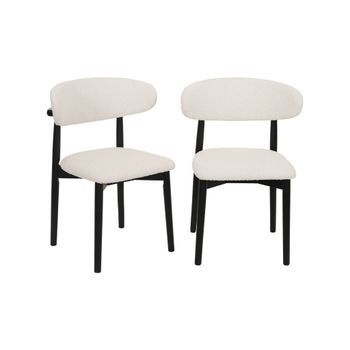 Silla De Madera De Hevea Y Tejido Borreguito, Set De 2, Negro