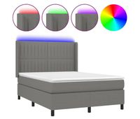 cama box spring colchon y luces led tela gris oscuro 140x200 cm rayas verticales