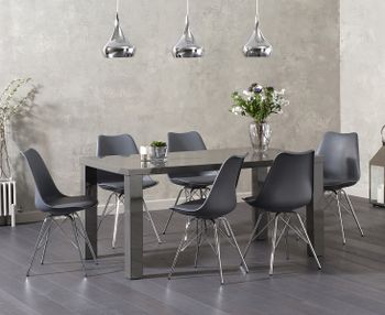 Atlanta 160cm Dark Grey High Gloss Dining Table with Celine Chrome Leg Chairs