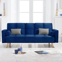 etta blue velvet 3 seater fold down sofa bed