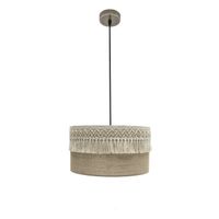 lampara colgante fabrilamp ekaterina para iluminacion decorativa interior acabado cuero con pantalla de tela beige 1xe27 altura regulable estilo elegante