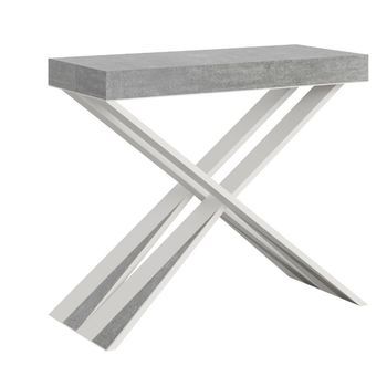 Consola Extensible De Diseño En Madera Diago 90x40/196 O 90x40/300-color Gris Cemento-soporte 2 Pies-3 Alargaderas Finas