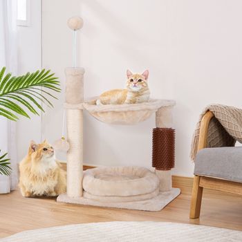 Torre Para Gatos De 2 Niveles Con Hamaca Cama Felpa Bola Colgante Poste Rascador Sisal