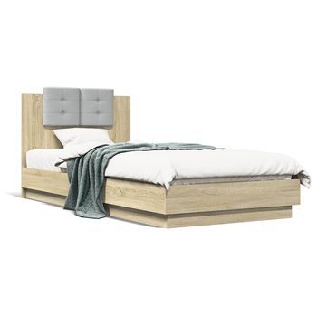Cama Para Adulto | Cama Individual | Cama Con Cabecero Madera De Ingeniería Roble Sonoma 90x200 Cm