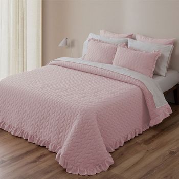 Colcha Volante Lavada + Funda De Cojín 135 Cm Rufino Diaz, Rosa Nude